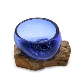 Molten Glass Mini Blue Bowl on Wood