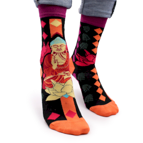 3x Hop Hare Bamboo Socks  - Pink Buddha & Lotus S/M