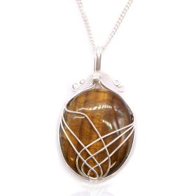 Swirl Wrapped Gemstone Necklace - Tiger Eye