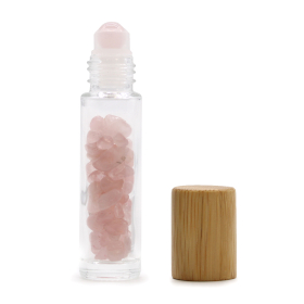 10x Gemstone Essential Oil Roller Bottle - Rose Quartz  - Wooden Cap