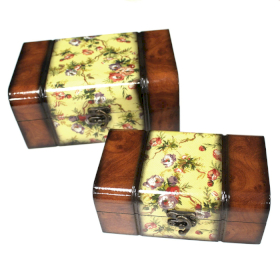 Keepsake Box - Med Walnut Victorian Floral (set of 2)