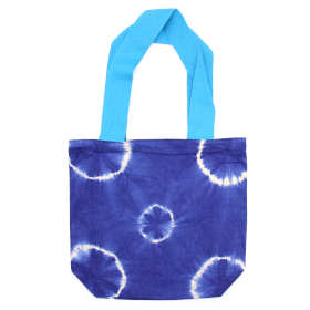 Natural Tie-Dye Cotton Bag (8oz) - 38x42x12cm - Blue Rings - Blue Handle