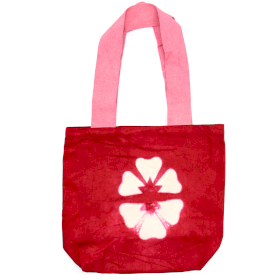 Natural Tie-Dye Cotton Bag (8oz) - 38x42x12cm - Maroon Flower - Pink Handle