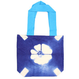 Natural Tie-Dye Cotton Bag (8oz) - 38x42x12cm - Blue Flower - Blue Handle