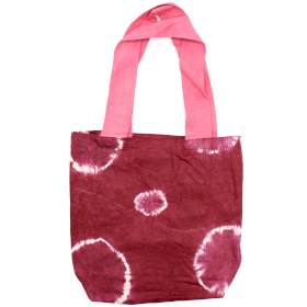 Natural Tie-Dye Cotton Bag (8oz) - 38x42x12cm - Maroon Rings - Pink Handle