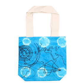 Tye-Dye Cotton Bag (6oz) - 38x42x12cm - Compass - Blue - Natural Handle