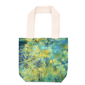 Tye-Dye Cotton Bag (6oz) - 38x42x12cm -  Mandala - Green/Blue - Natural Handle