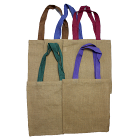 10x Large Jute Tote Bag - 5 assorted colour handles