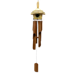 6x Round Seagrass Bird House with Chimes 45x17cm