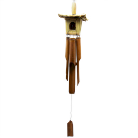 6x Square Seagrass Bird House with Chimes 49x15cm