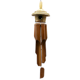 3x Lrg Round Seagrass Bird House with Chimes 56x20cm