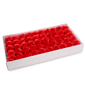 50x Craft Soap Flowers - Med Rose - Red With Black Rim