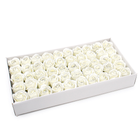 50x Craft Soap Flowers - Med Rose - Ivory With Black Rim