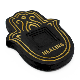 Healing Incense Plate - Black & Gold Lava-Stone