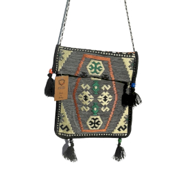 Pale Grey Kilim Messenger Festival Bag