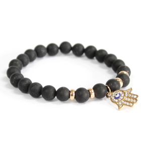 3x Hamsa / Black Agate - Gemstone Bracelet