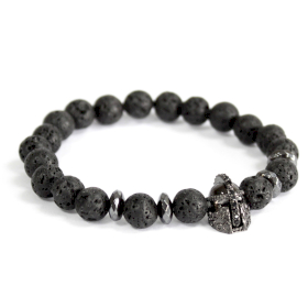 3x Knight\'s Helmet / Lava Stone - Gemstone Bracelet