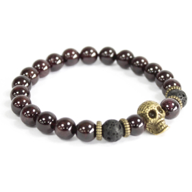 3x Bronze Skull / Blood Stone - Gemstone Bracelet