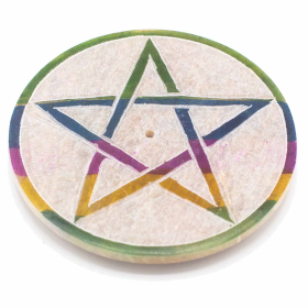 4x Soapstone Disc Incense Holder 8cm - Pentagram