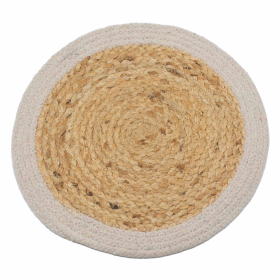 4x Natural Place Mat - Jute & Cotton 30cm - Ivory Border