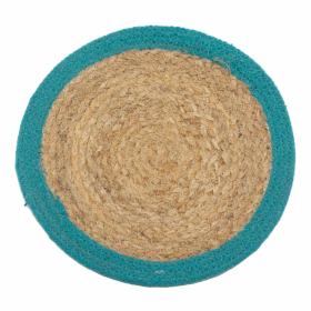 4x Natural Place Mat - Jute & Cotton 30cm - Teal Border