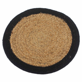 4x Natural Place Mat - Jute & Cotton 30cm - Black Border