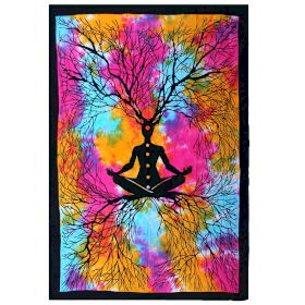 Single Cotton Bedspread + Wall Hanging - Yoga Tree