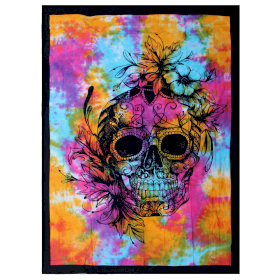 Single Cotton Bedspread + Wall Hanging - Day of the Dead Skull