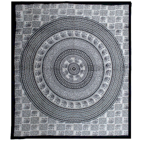 Double Cotton Bedspread + Wall Hanging - Mono - Elephant Mandala