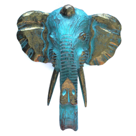Large Elephant Head - Gold & Turquoise