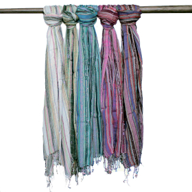 10x Indian Boho Scarves - 50x180cm - Random Colours With Gold Thread