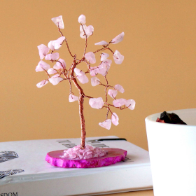 Gemstone Tree - Rose Quartz on Pink Agate Base (35 stones)