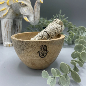 4x Wooden Smudge and Ritual Offerings Bowl - Hamsa - 12x7cm