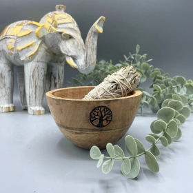 4x Wooden Smudge and Ritual Offerings Bowl - Tree of Life - 12x7cm