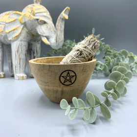 4x Wooden Smudge and Ritual Offerings Bowl - Pentagon - 12x7cm