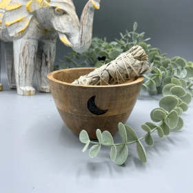 4x Wooden Smudge and Ritual Offerings Bowl - Three Moons - 12x7cm