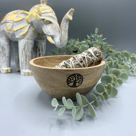 3x Wooden Smudge and Ritual Offerings Bowl - Tree of Life - 14x7cm