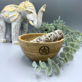 3x Wooden Smudge and Ritual Offerings Bowl - Pentagon - 14x7cm
