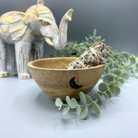 3x Wooden Smudge and Ritual Offerings Bowl - Three Moons - 14x7cm