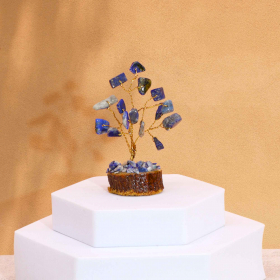 12x Mini Gemstone Trees On Wood Base - Sodalite (15 stones)