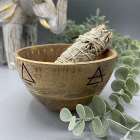 4x Wooden Smudge and Ritual Offerings Bowl - Four Elements - 12x7cm