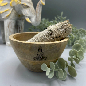 4x Wooden Smudge and Ritual Offerings Bowl - Buddha - 12x7cm