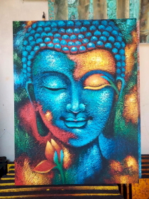 Buddha Painting - Blue & Gold Flower