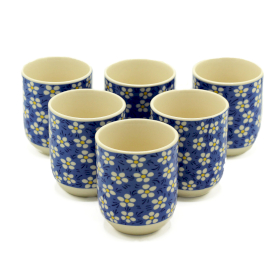 6x Herbal Tea Cups - Blue Daisies