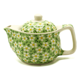 Small Herbal Teapot - Green Daisies