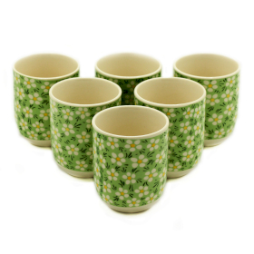 6x Herbal Tea Cups - Green Daisies