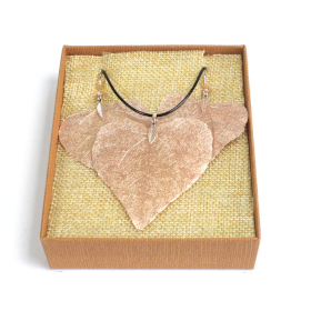 Necklace & Earring Set - Heart Leaf - Pink Gold