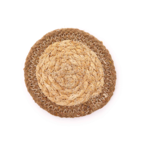 Natural Coaster - Jute & Cotton 10cm  (set of 4) - Natural Border