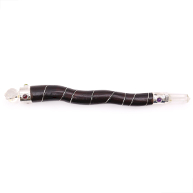 Natural Curved Wood and Rock Quartz Wand
