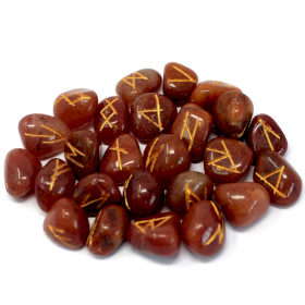 Runes Stone Set in Pouch - Red Aventurine